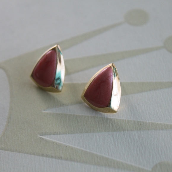 Gold and Coral Costume Post Earrings - Picture 2 of 3